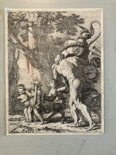 Engraving Gravure Portrait Faune Ange Dorigny Michel Bacchanale Ancien XVIIe Art