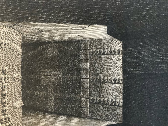 Engraving gravure XIXe Catacombes Pairs Original Jean Baptiste Antoine CLOQUET