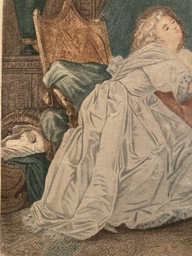 Engraving Gravure XVIIIe Geneviève de Brabant Augustin Legrand Original Old Art