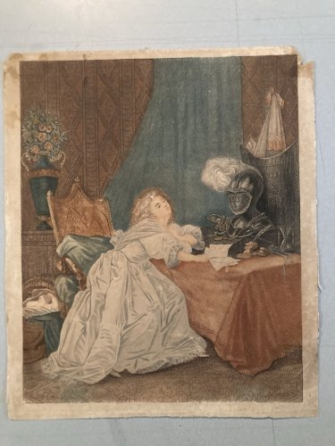 Engraving Gravure XVIIIe Geneviève de Brabant Augustin Legrand Original Old Art