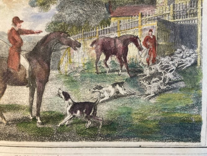 Engraving Lithographie  XIXe Chasse À Cours Cheval Chien A Identifier 1812 Art