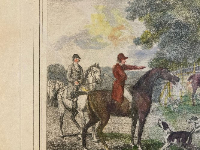 Engraving Lithographie  XIXe Chasse À Cours Cheval Chien A Identifier 1812 Art