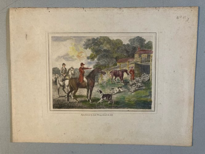 Engraving Lithographie  XIXe Chasse À Cours Cheval Chien A Identifier 1812 Art