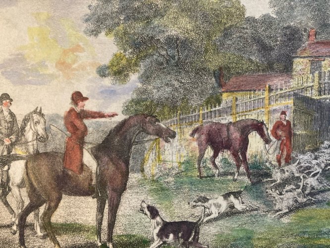 Engraving Lithographie  XIXe Chasse À Cours Cheval Chien A Identifier 1812 Art