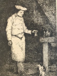 Engraving Theodule Ribot The Cat's Lunch Original Print Antique 1870 Art