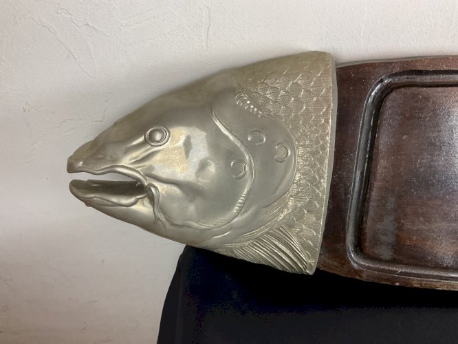 Enseigne Grand Présentoir Plat Plateau à Découpe du Poisson Saumon 120cm