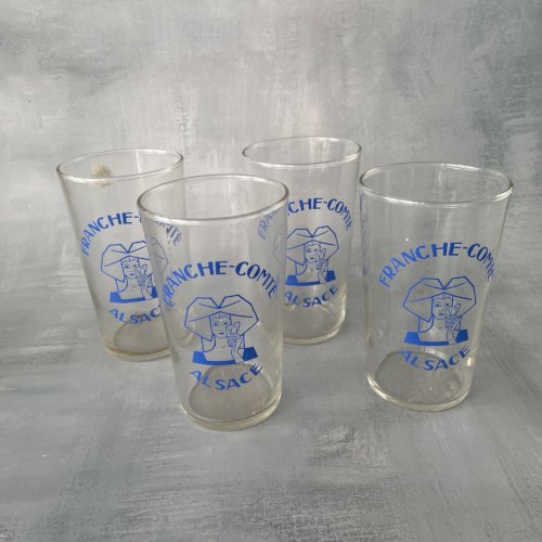 Ensemble 4 verres à bière France Comté Alsace Haut.~11.7cm