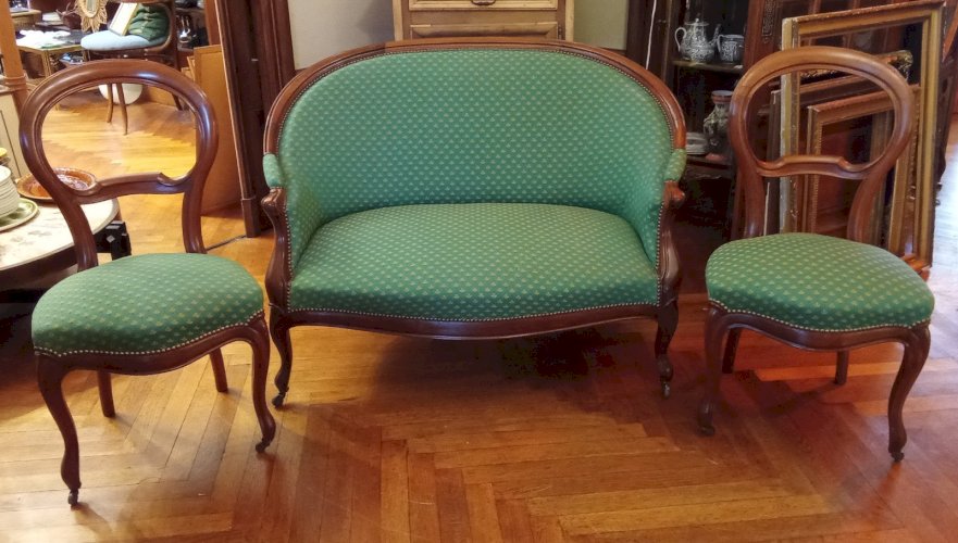 Ensemble Ancienne Banquette Et 2 Chaise Louis Philippe Salon Ancien