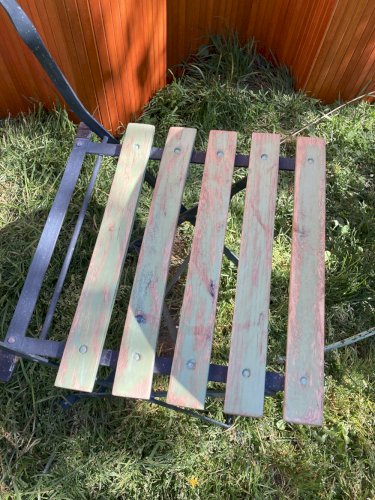 Ensemble bistrot ancien fer forgé – table années 30 et chaises pliantes