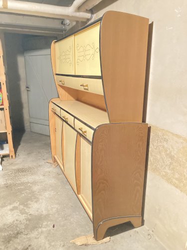 Ensemble cuisine formica (SEGUIN) Bahut + table avec chaise - couleur créme
