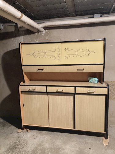 Ensemble cuisine formica (SEGUIN) Bahut + table avec chaise - couleur créme