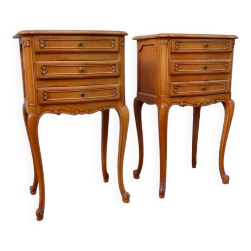 Ensemble de 2 Table de chevet Louis XV - Merisier