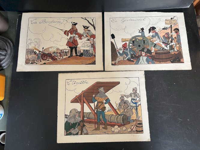 ensemble de 3 lithographies de ARNOUX Guy  guerre histoire