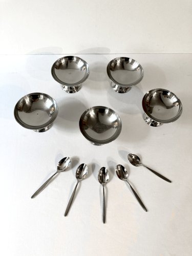 Ensemble de 5 coupes à glace et cuillères en Inox Guy Degrenne