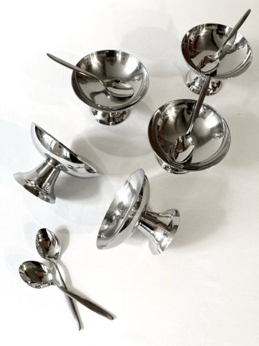 Ensemble de 5 coupes à glace et cuillères en Inox Guy Degrenne
