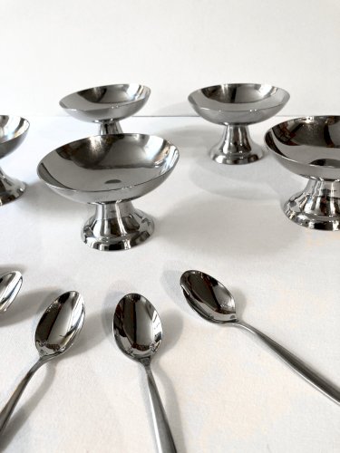 Ensemble de 5 coupes à glace et cuillères en Inox Guy Degrenne