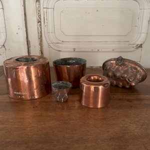Set of 5 copper cake molds Ferrieres 19th century M3651