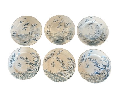 ensemble de 6 assiettes décor oiseaux marque  bourgeois paris et franco anglaise