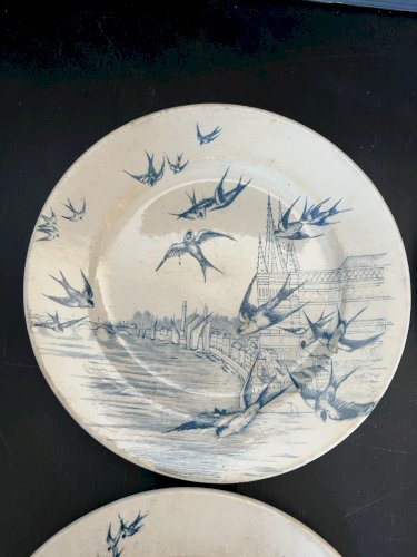 ensemble de 6 assiettes décor oiseaux marque  bourgeois paris et franco anglaise