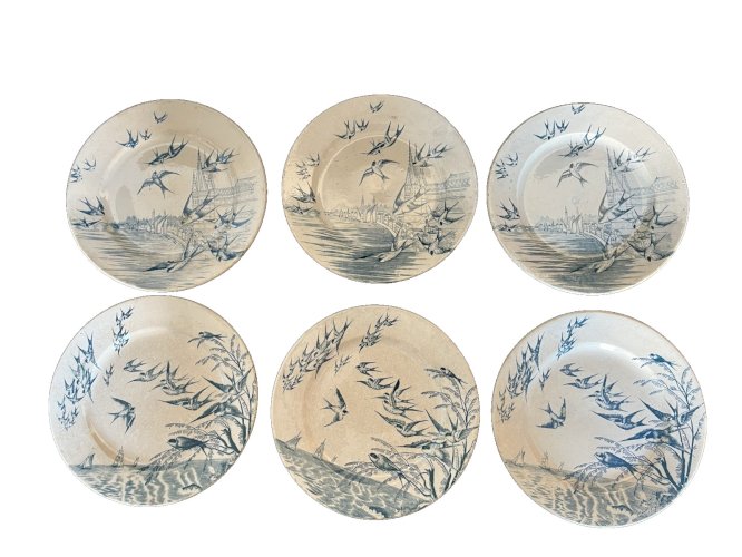 ensemble de 6 assiettes décor oiseaux marque  bourgeois paris et franco anglaise