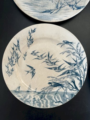 ensemble de 6 assiettes décor oiseaux marque  bourgeois paris et franco anglaise