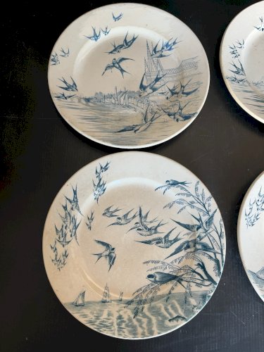 ensemble de 6 assiettes décor oiseaux marque  bourgeois paris et franco anglaise
