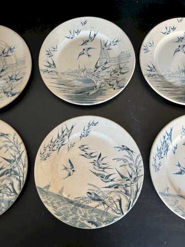ensemble de 6 assiettes décor oiseaux marque  bourgeois paris et franco anglaise