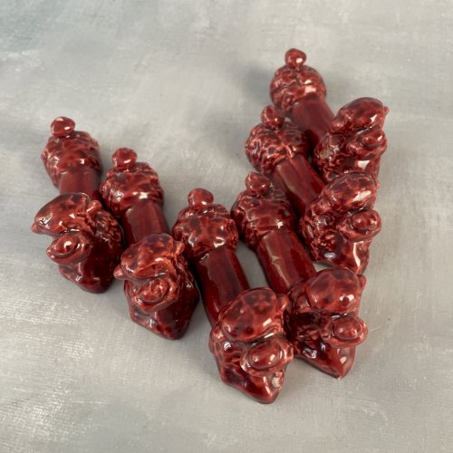 Ensemble de 6 support porte repose couteaux céramique caniche rouge