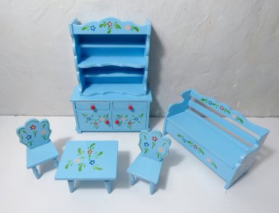 ensemble de mobilier en bois pour poupée table chaises buffet banc