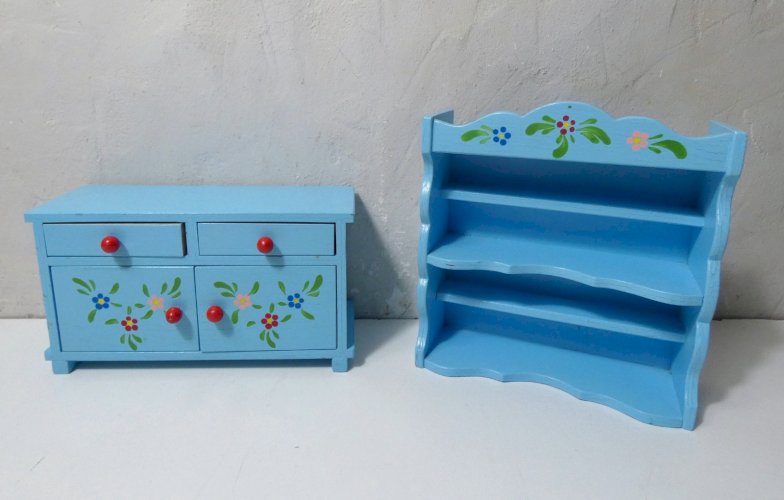 ensemble de mobilier en bois pour poupée table chaises buffet banc