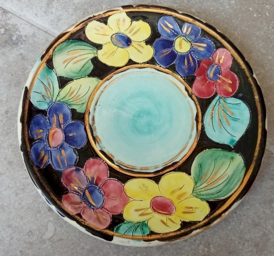 Ensemble Déjeuner Ancien Bol +  Soucoupe Assiette Vallauris Décor Floral