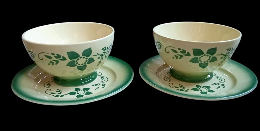 Ensemble Déjeuner Anciens Bols Soucoupes Assiettes Modèle Liseron KG Lunéville