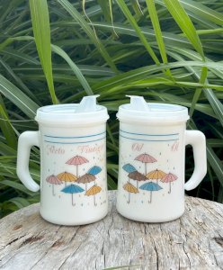 Ensemble rétro vintage huile et vinaigre en opaline Cerve Italy