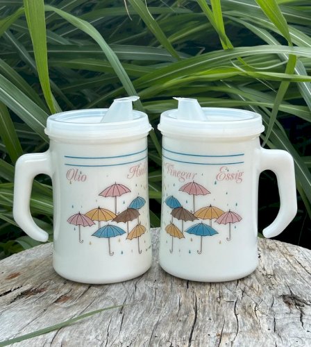 Ensemble rétro vintage huile et vinaigre en opaline Cerve Italy