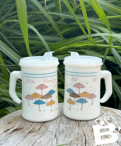 Ensemble rétro vintage huile et vinaigre en opaline Cerve Italy