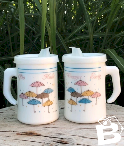 Ensemble vintage huile et vinaigre en opaline Cerve made in Italy