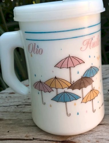 Ensemble vintage huile et vinaigre en opaline Cerve made in Italy