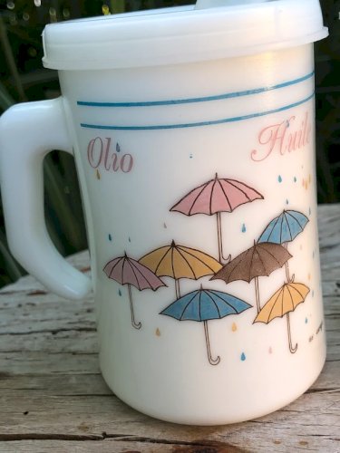 Ensemble vintage huile et vinaigre en opaline