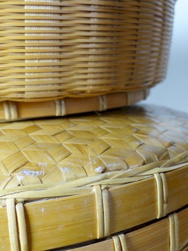 Ensembles de 4 boîtes gigognes en bambou tressé artisanat asiatique vintage 70"