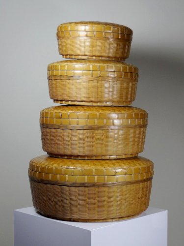 Ensembles de 4 boîtes gigognes en bambou tressé artisanat asiatique vintage 70"