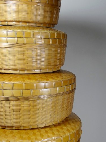 Ensembles de 4 boîtes gigognes en bambou tressé artisanat asiatique vintage 70"