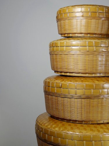 Ensembles de 4 boîtes gigognes en bambou tressé artisanat asiatique vintage 70"