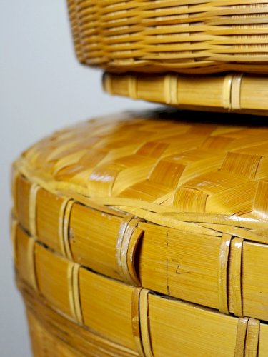 Ensembles de 4 boîtes gigognes en bambou tressé artisanat asiatique vintage 70"