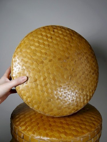 Ensembles de 4 boîtes gigognes en bambou tressé artisanat asiatique vintage 70"