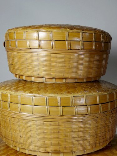 Ensembles de 4 boîtes gigognes en bambou tressé artisanat asiatique vintage 70"