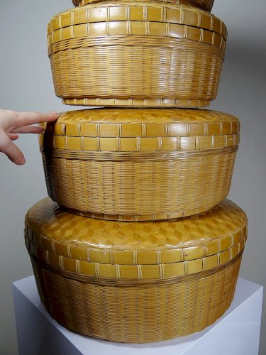 Ensembles de 4 boîtes gigognes en bambou tressé artisanat asiatique vintage 70"