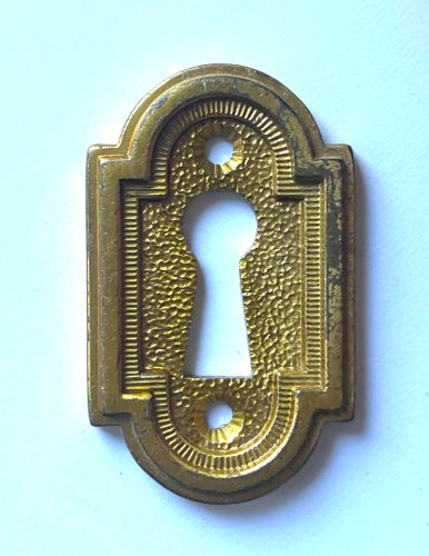 entree de serrure ancienne bronze laiton massif estampillée R.G
