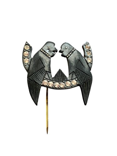 Épingle Art Déco Bakélite oiseaux stylisés strass broche géométrique Vers 1930