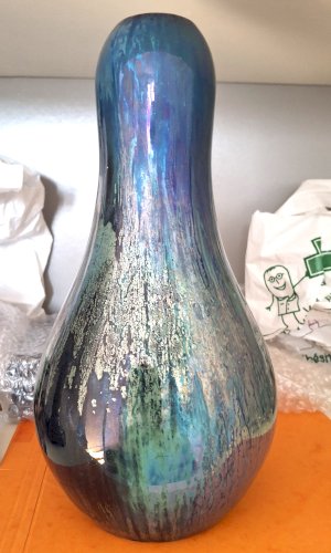 Epoque Art Déco 1920 Vase iridescent Alphonse Cythère (1861-1941) 26 cm signé