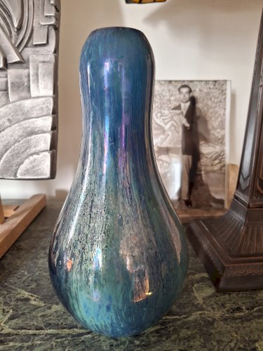 Epoque Art Déco 1920 Vase iridescent Alphonse Cythère (1861-1941) 26 cm signé